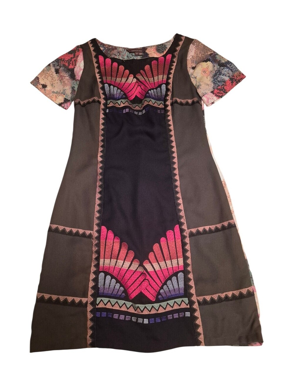 Ranna Gill Anthropologie Fanned Vignette Embroidered Floral Pixel Shift Dress 2